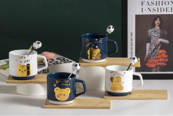 Mug Home 2022 New Light Luxury Coffee Cup With Cover Spoon Ceramic Breakfast Milk Cup Office Water Cup Specification drawing