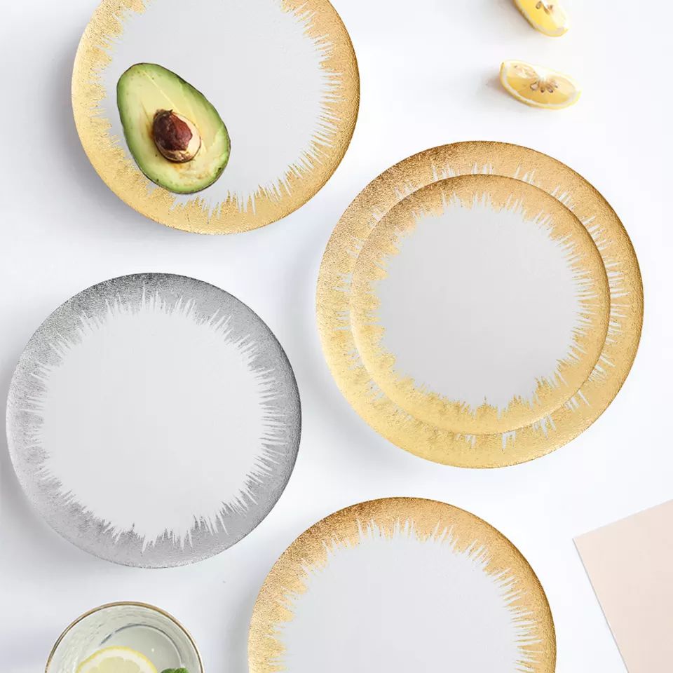 Luxury golden glass plate Nordic creative Phnom penh fruit banquet plate pastry plate steaks Western plate pad plate thumbnail