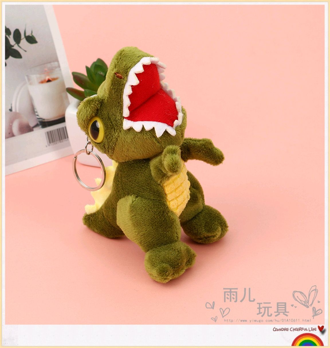 Best-selling 10cm green dinosaur pendant, plush toy, stuffed doll pendant, three-dimensional small pendant, factory direct sales pic 3