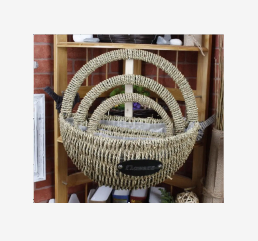 Origin Goods Source Woven Grass Rattan Flower Basket Wall Hanging Decoration Home Gardening Wicker Woven Wall Hanging Straw Basket Factory Wholesale Specification drawing