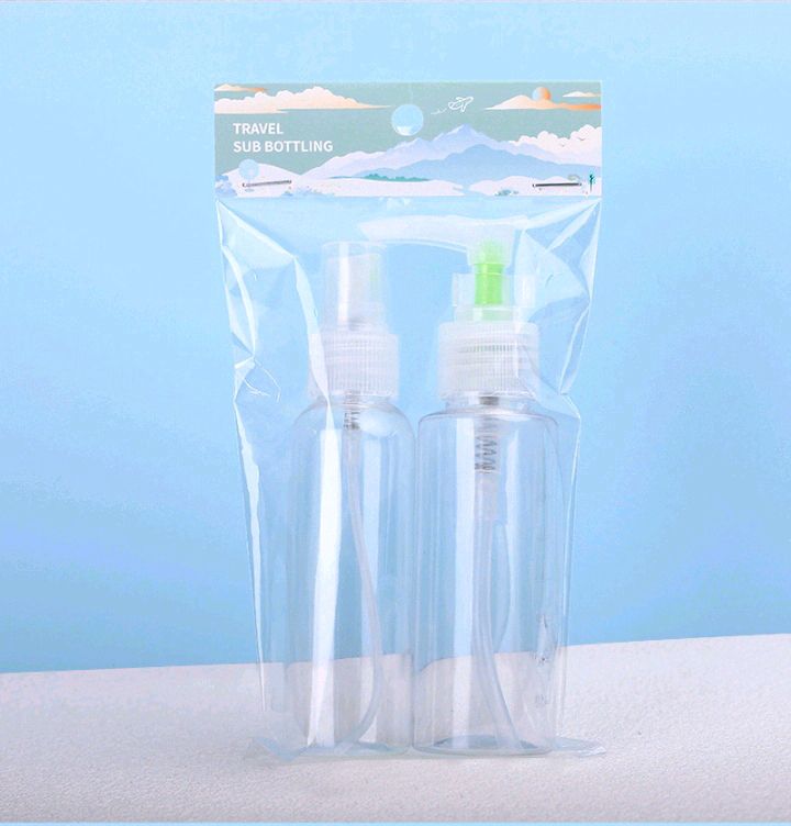 Bagged portable dispenser bottles Two emulsion bottles spray bottles