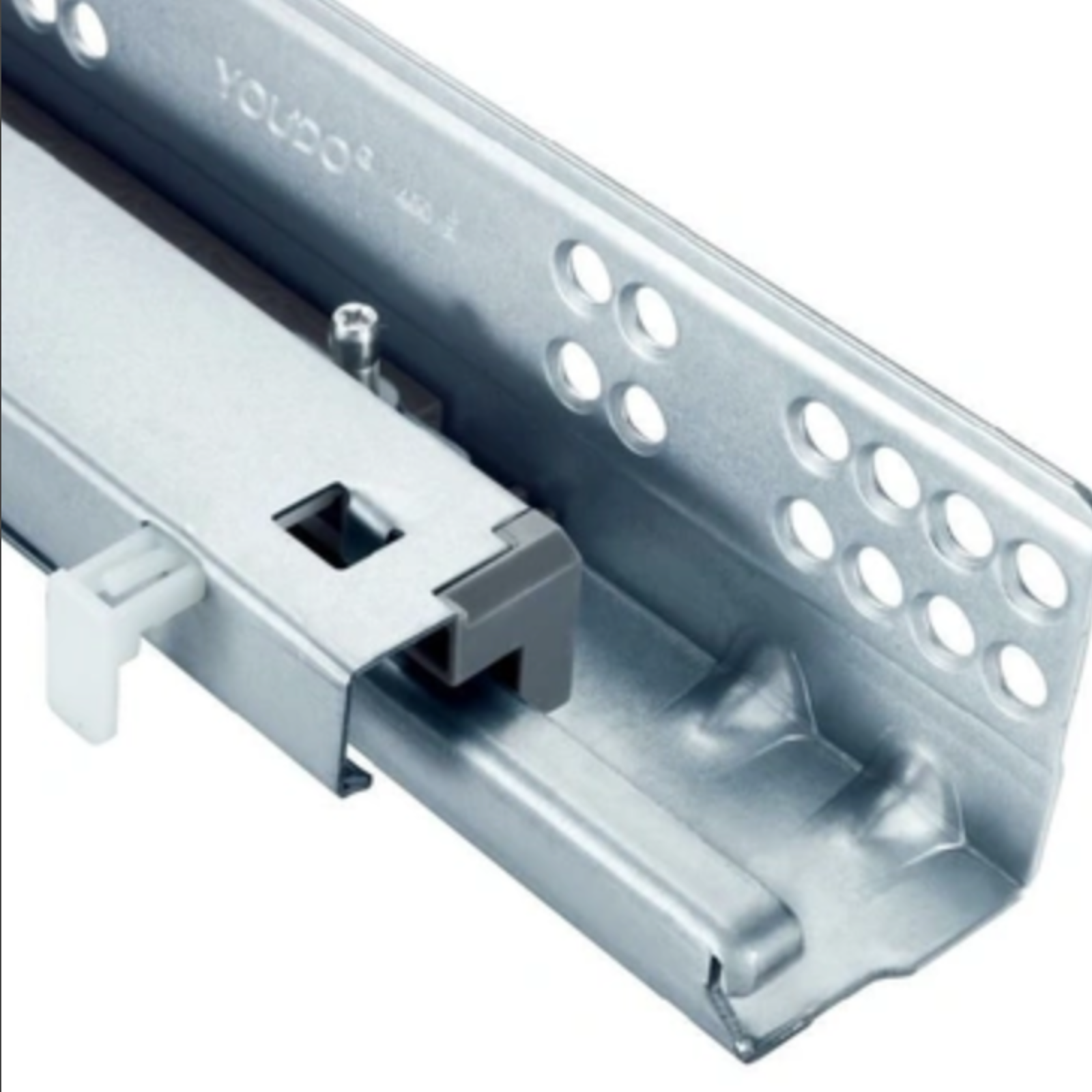 Two fold buffer hidden slide with handle and drawer slide