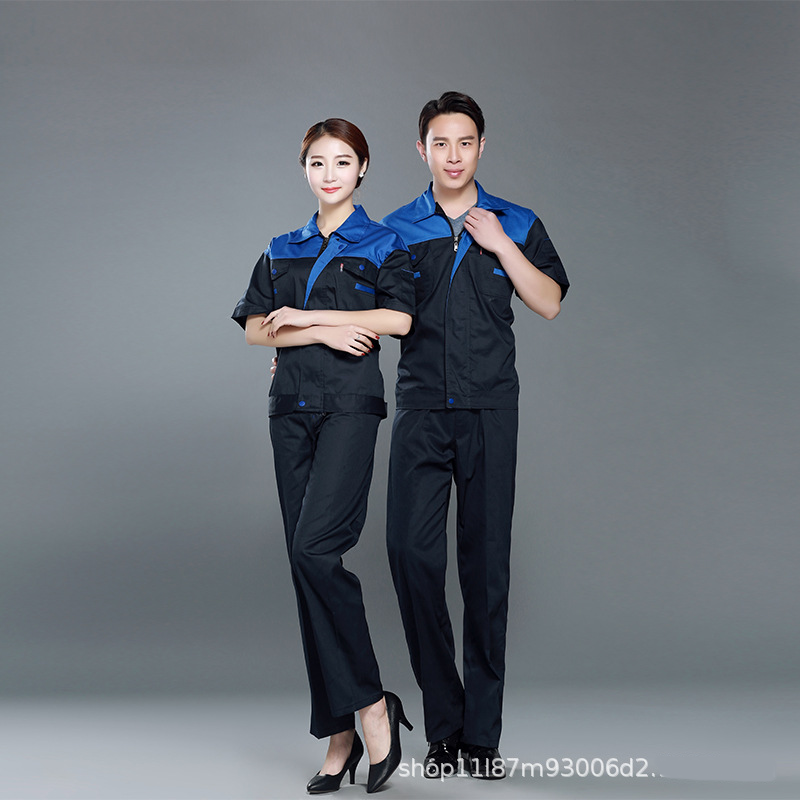 Work clothes short sleeve workshop labor protection clothing industry clothing auto repair machine repair factory clothing site sanitation garden clothing printing word manufacturers Specification drawing
