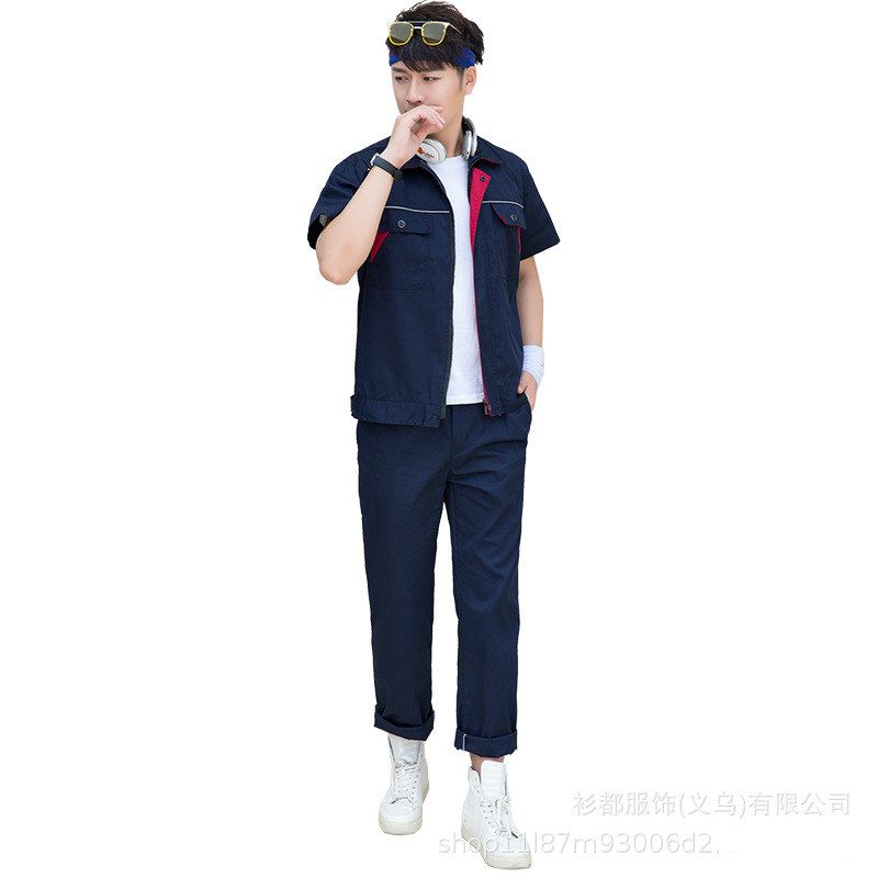 Half-sleeved work clothes short-sleeved tooling summer work clothes sweat-absorbing breathable suit men's work clothes spot labor protection clothes embroidered characters Item Picture