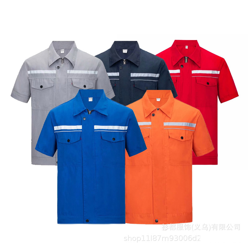 Short-sleeved summer work clothes for men and women reflective strip 4S auto repair workshop labor service tooling embroidery logo Application Scenario