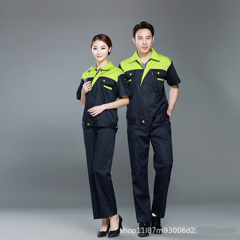 Work clothes short sleeve workshop labor protection clothing industry clothing auto repair machine repair factory clothing site sanitation garden clothing printing word manufacturers Application Scenario