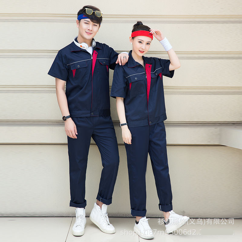 Half-sleeved work clothes short-sleeved tooling summer work clothes sweat-absorbing breathable suit men's work clothes spot labor protection clothes embroidered characters Specification drawing