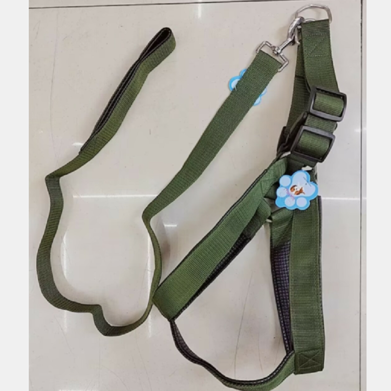 Xinan XX品牌军绿加宽4.0cm皮棉宠物牵引绳+胸背带 大型犬专用牢固耐用宠物用品 狗狗牵引详情1