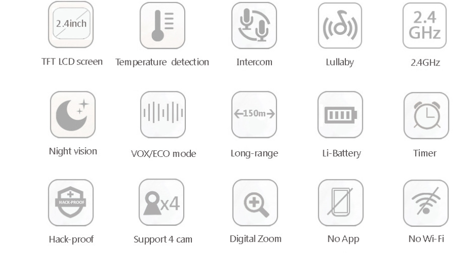 热销2.4寸新款婴儿监护器无线儿童安全监视器摇篮曲温度显示详情6