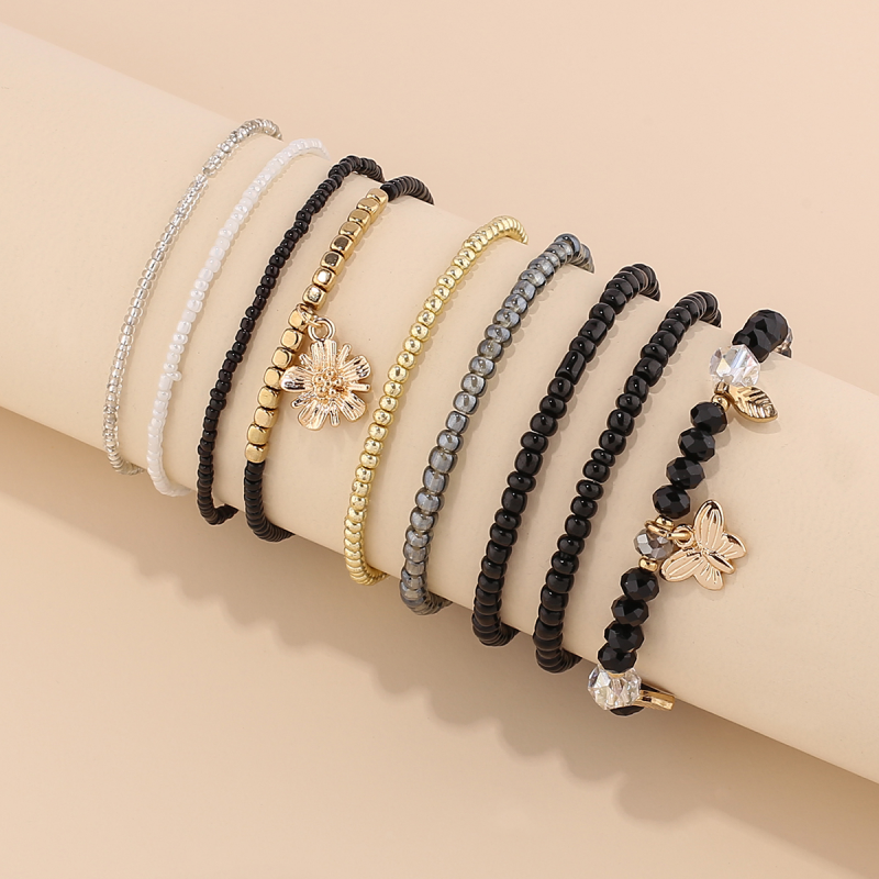 ins Multi-layer wearing rice bead hand string pastoral wind alloy flower butterfly pendant Multi-layer rice bead bracelet bracelet thumbnail