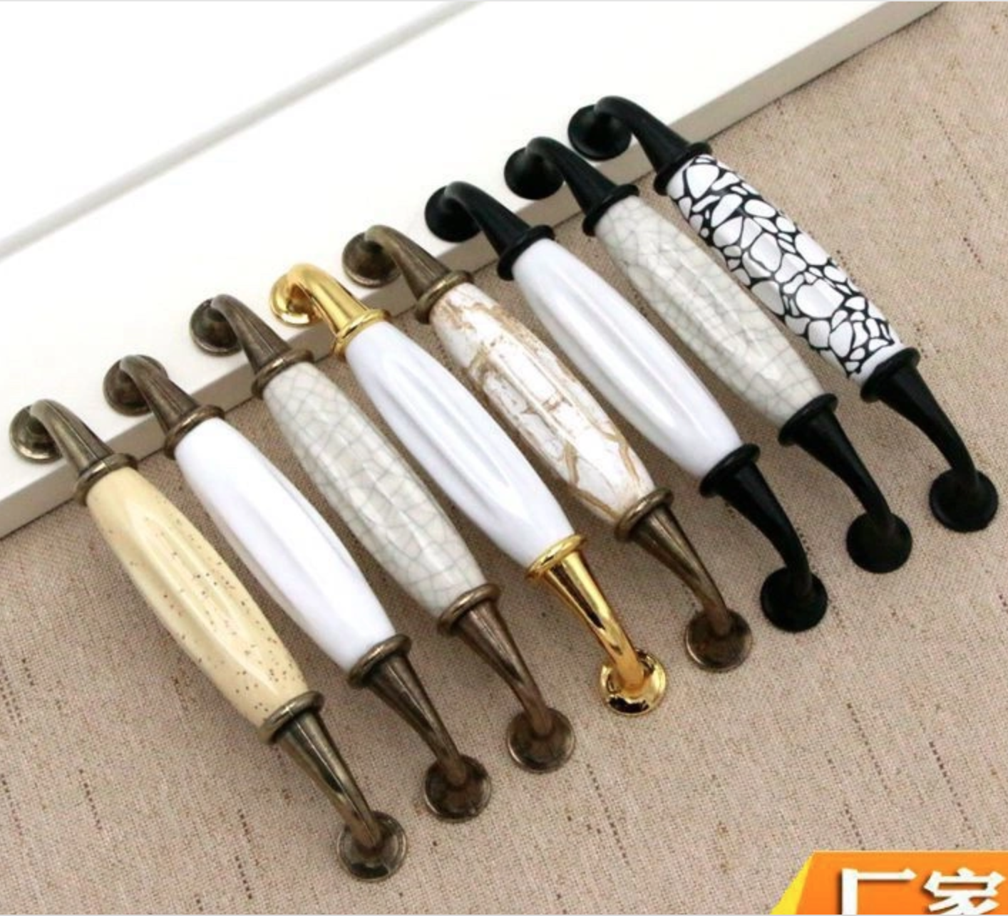 European-style cracked ceramic handle cabinet furniture drawer wardrobe door handle pastoral antique antique hardware handle
