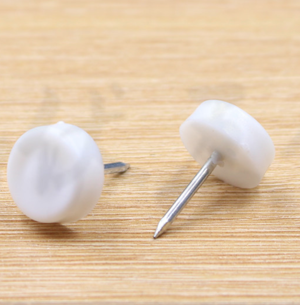 Hardware 15 double hole white nylon furniture foot nails sofa table and chair non-slip moisture-proof sound muffled plastic foot nails