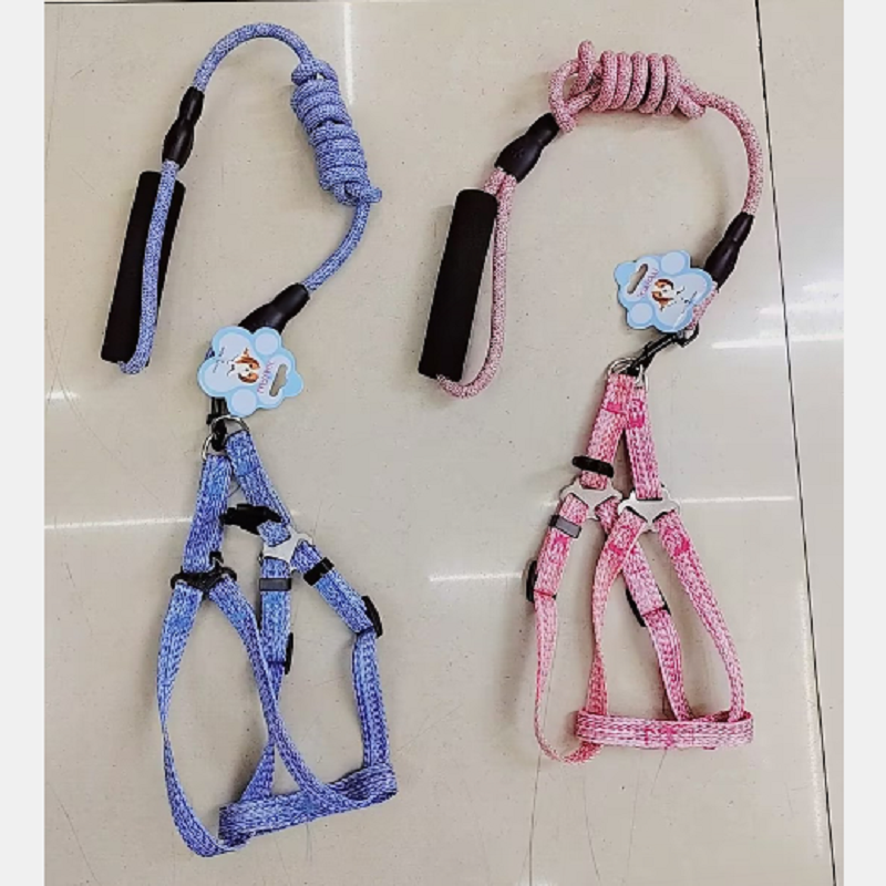 Pet linen lead rope + Linen breast back sponge short handle handle lead rope dog cat lead rope + breast back diameter 0.6cm