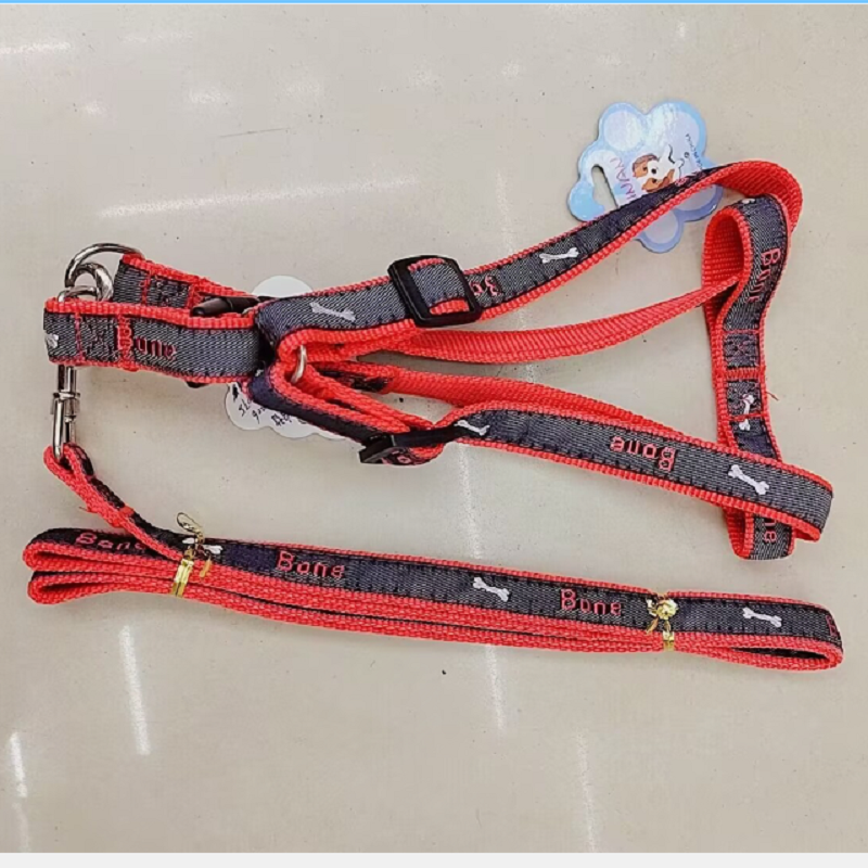 Pet Lead Rope Bone Denim Stick Fabric Chest Harness + Lead Rope 1.5cm*120cm