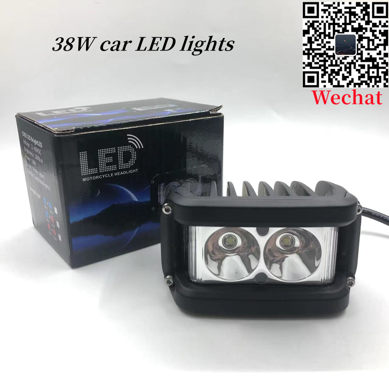 Car LED spotlights, 38W work lights, 3-sided red and blue flashing warning lights, super bright model full figure