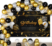 Party with blue starry backdrop anniversary decorations