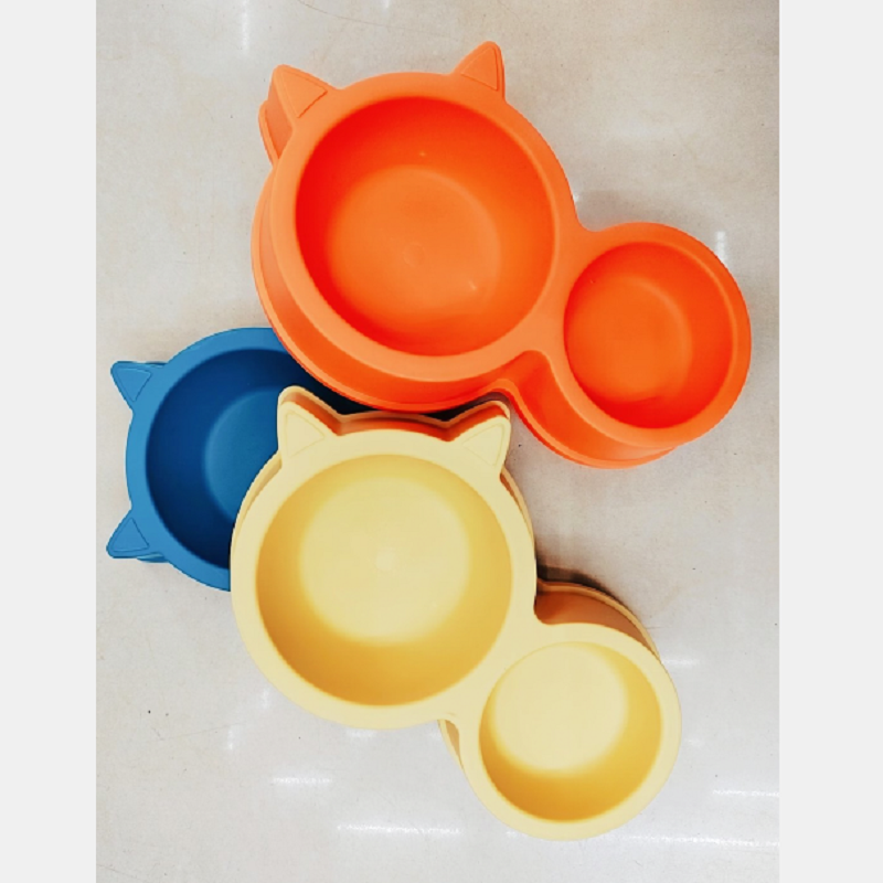 Pet food set cat dog feeding basin cat shaped double bowl Item Picture