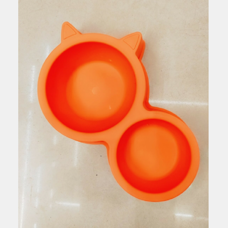 Pet food set cat dog feeding basin cat shaped double bowl details Picture