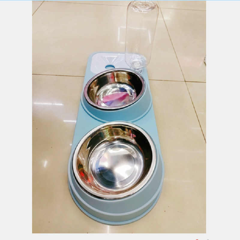 厂家直销宠物喂食碗 双碗护颈饮水喂食两用盆 （2个不锈钢碗+水瓶+彩盒）详情1