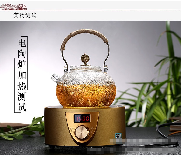 厂家批发玻煮茶壶家用锤纹祥云花茶壶电陶炉加热铜把提梁壶泡茶壶 详情3