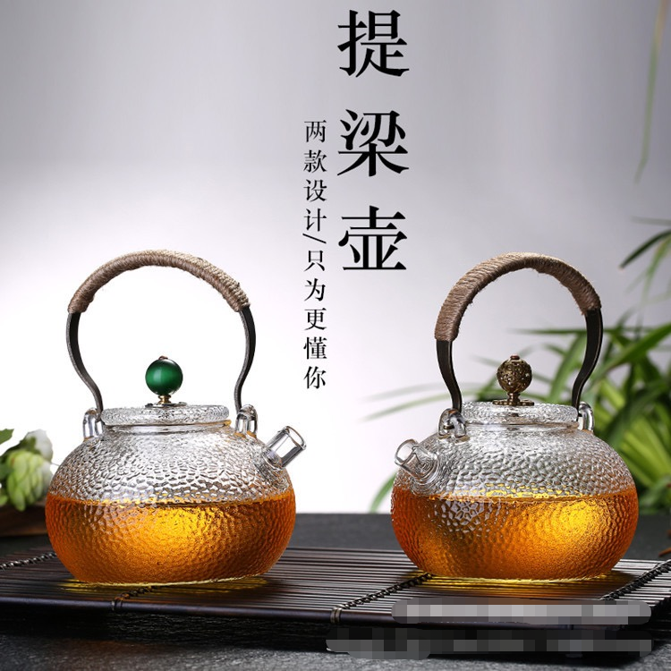 厂家批发玻煮茶壶家用锤纹祥云花茶壶电陶炉加热铜把提梁壶泡茶壶 详情1