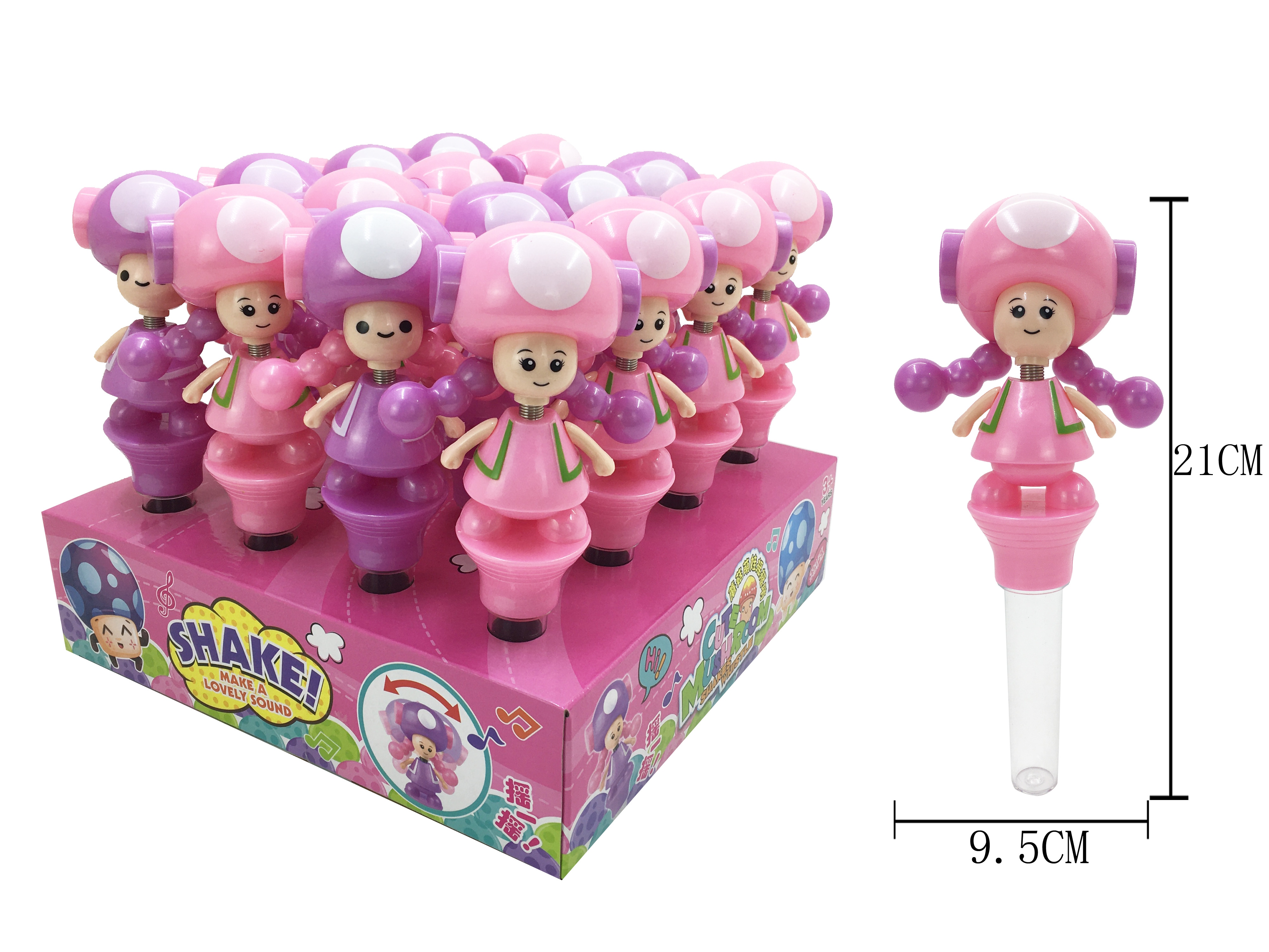 Children's toy, mushroom girl, rocking whistle, candy tube, can hold candies, supermarket, convenience store, retail, wholesale 2 pic 2