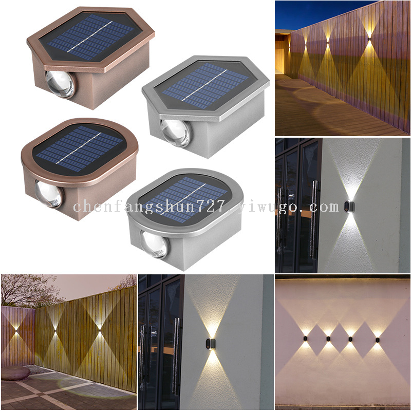 Solar outdoor lights, dual-mode wall lights, top and bottom spotlights, balcony and courtyard lights, villa waterproof dual-head wall-washing lights Item Picture