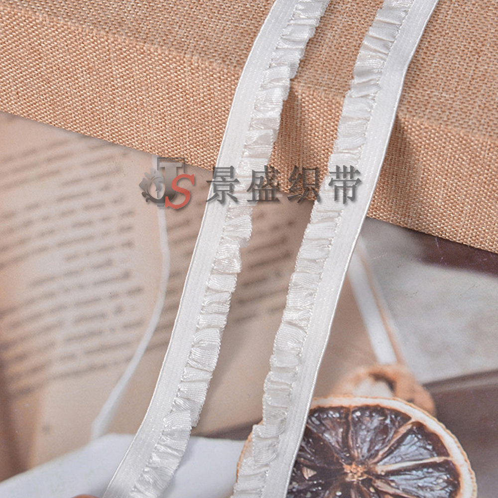 1.0cm布木耳带婴儿头饰鞋袜娃娃服装辅料单边褶皱花边锦纶松紧带DIY家纺手工辅料织带厂家