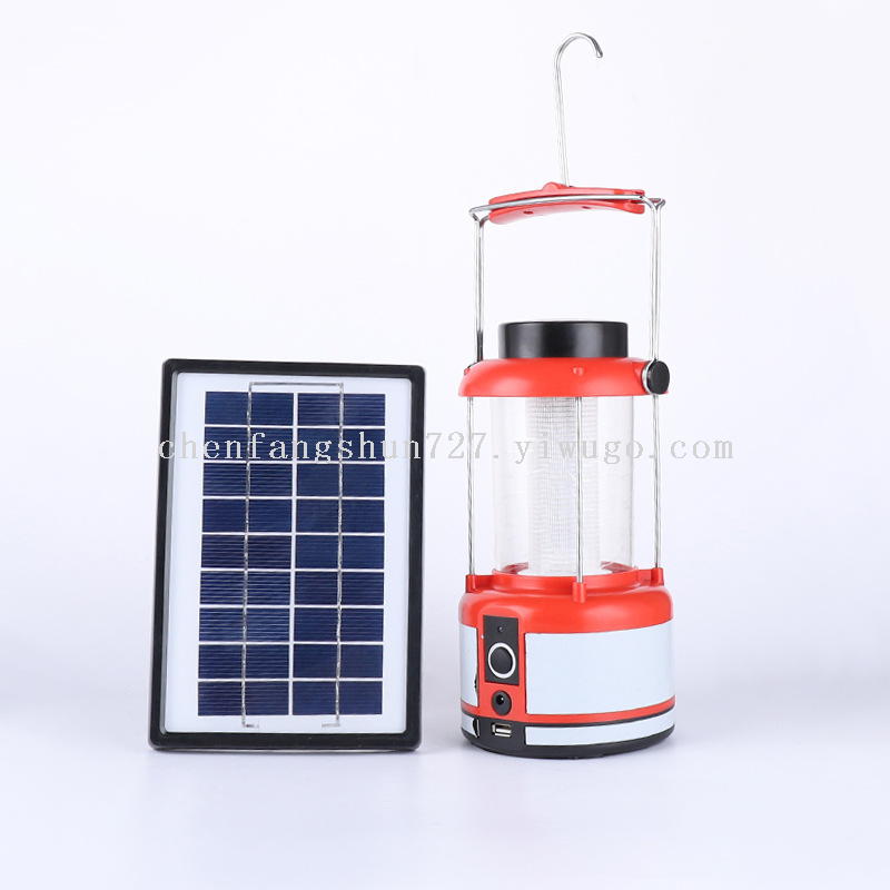 A silver spray-painted 3-watt solar panel with 36 leds and a USB interface, multi-functional camping lamp that can charge mobile phones details Picture