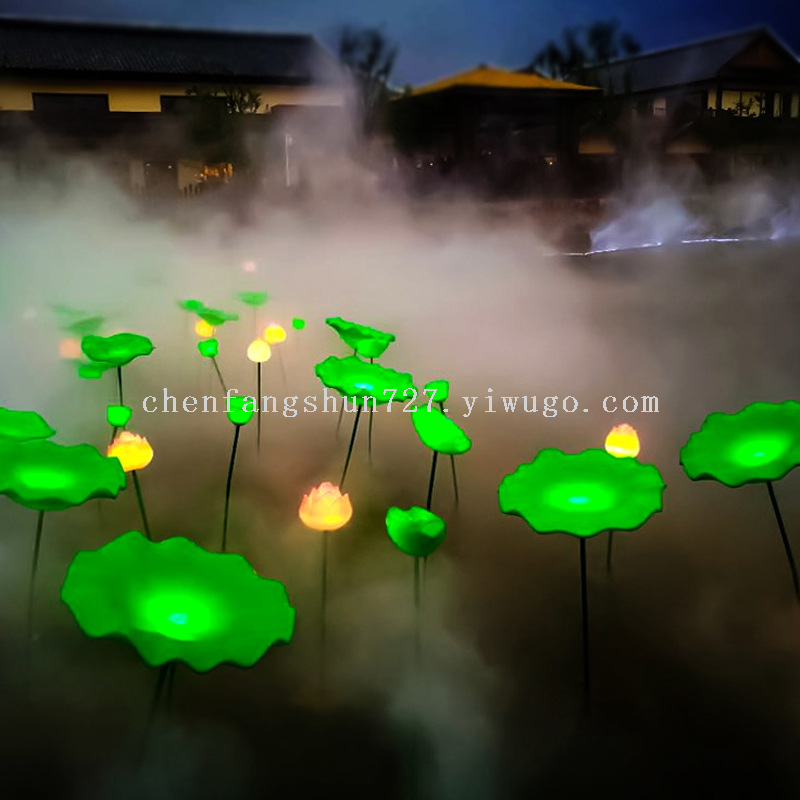 Outdoor pond water luminous lotus flower, lotus leaf, lotus pod and flower bud landscape lights, park water surface lighting project water feature lights Specification image