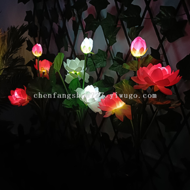Three solar-powered lotus lamps, LED solar lotus lamps, lawn ground insertion lamps, simulated flower lamps and pole lamps Application Scenario