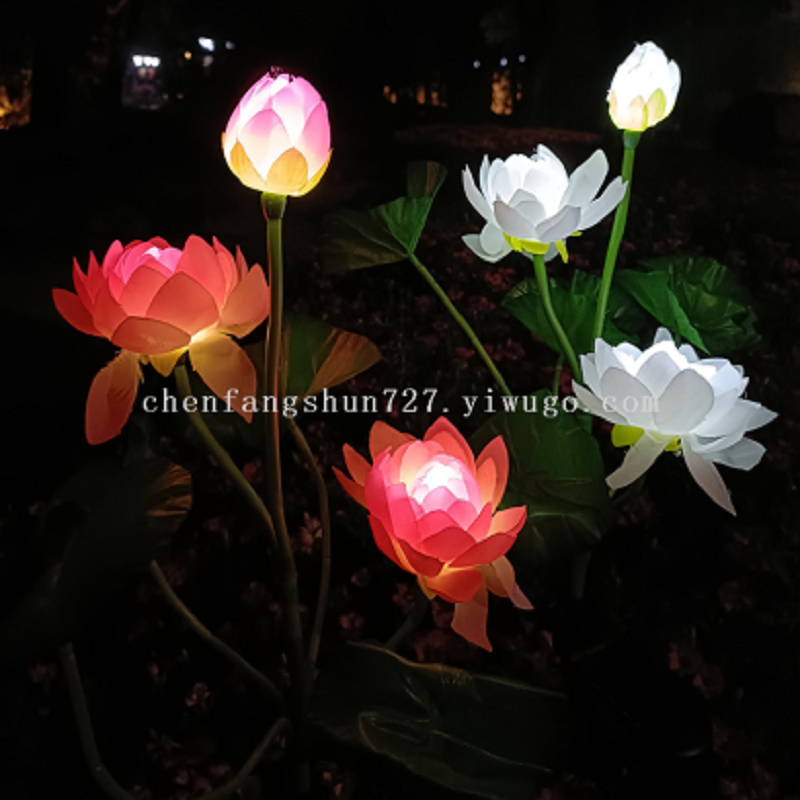 Three solar-powered lotus lamps, LED solar lotus lamps, lawn ground insertion lamps, simulated flower lamps and pole lamps details Picture
