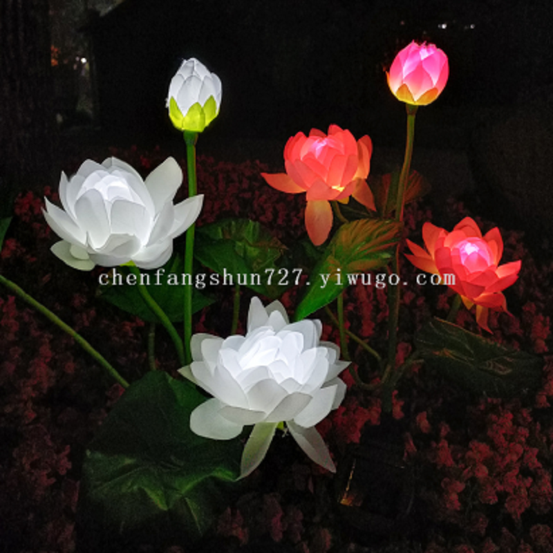 Three solar-powered lotus lamps, LED solar lotus lamps, lawn ground insertion lamps, simulated flower lamps and pole lamps Specification image