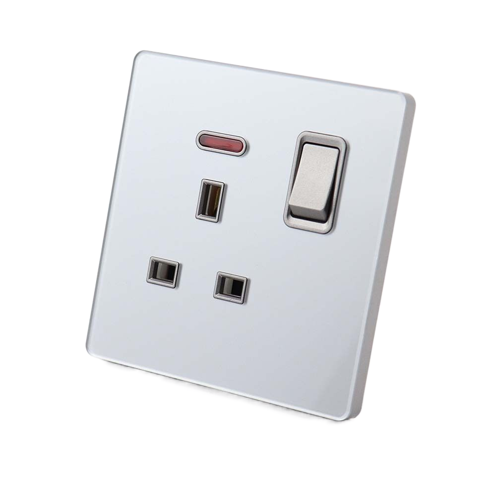 The latest product in 2023 features a British-style one-hole three-hole design with a display light, a simple solid-color panel, a comfortable arc-shaped corner design, safety and durability, and a thickened copper sheet wall switch details Picture