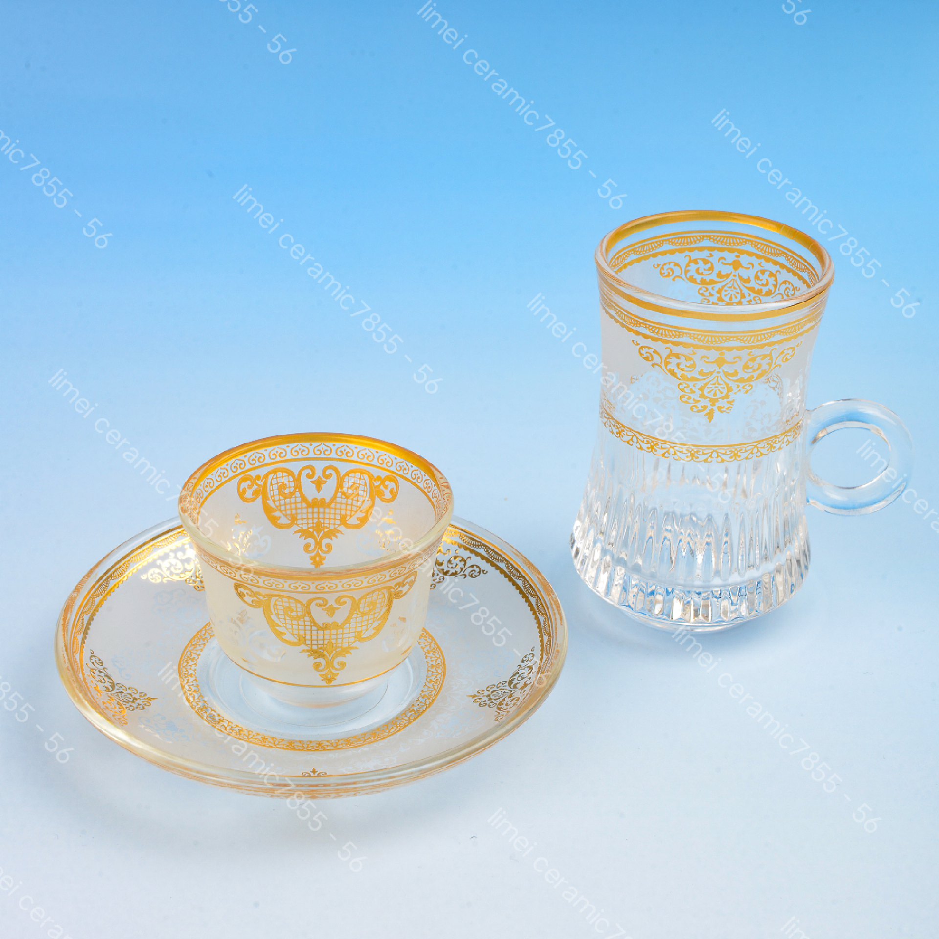 玻璃杯玻璃碟18头月光杯六杯碟礼盒包装出口中东热卖款红茶咖啡杯碟图