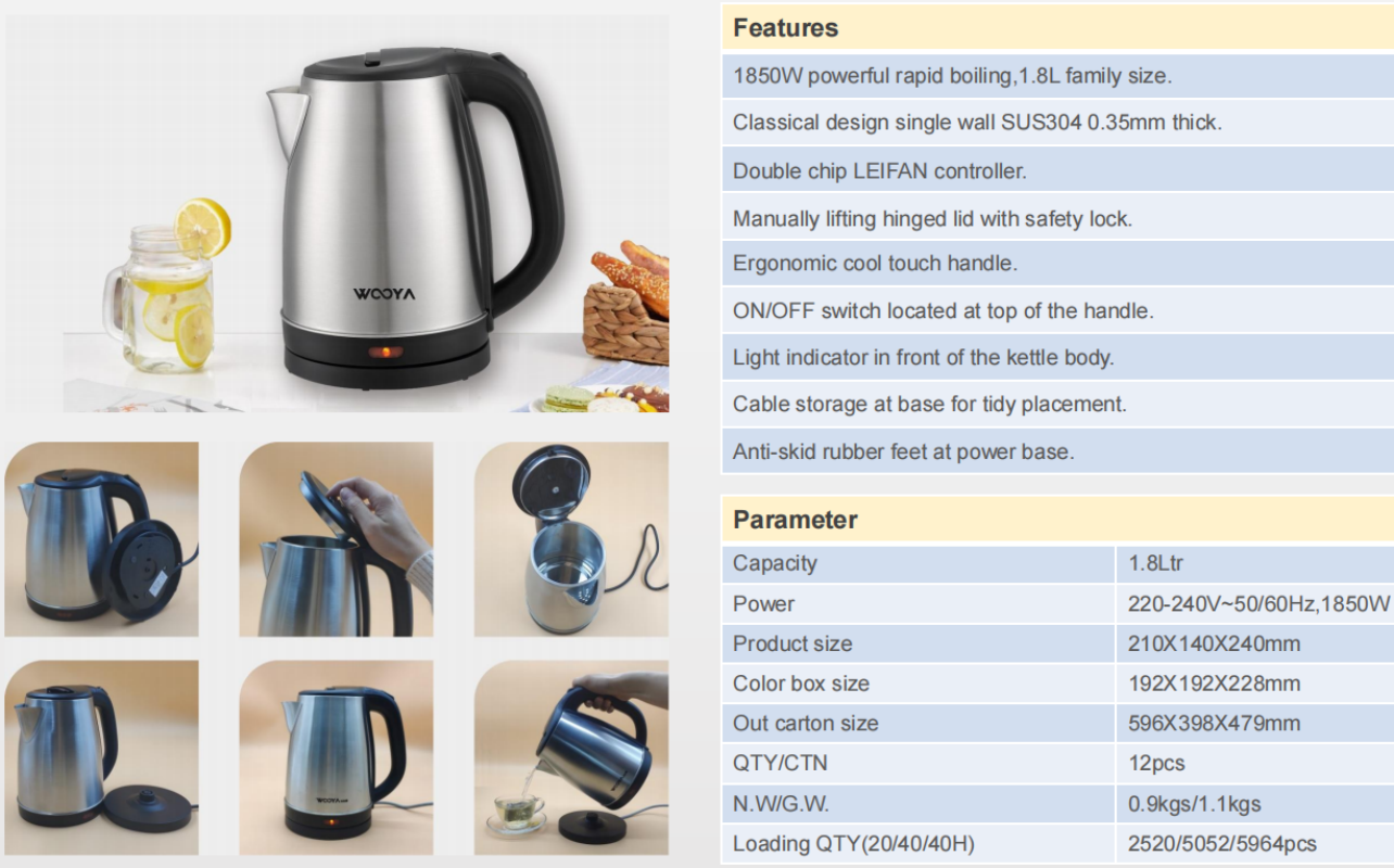 Factory direct sales of food-grade 304 stainless steel kettles, electric kettles, household electric kettles, automatic power-off water boiling kettles, exclusively for foreign trade export Specification image