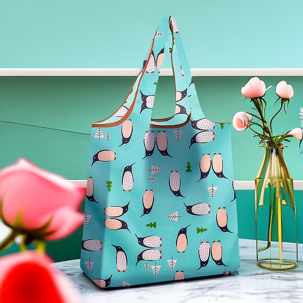 Polyester vest shopping bag Foldable storage tote bag washable reusable supermarket bag printing logo thumbnail