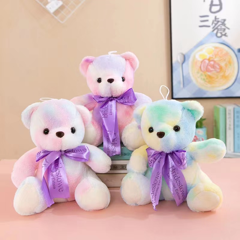 Cross-border bestseller tie-dyed bear plush toy, sitting rainbow bear doll, seven-color bear toy