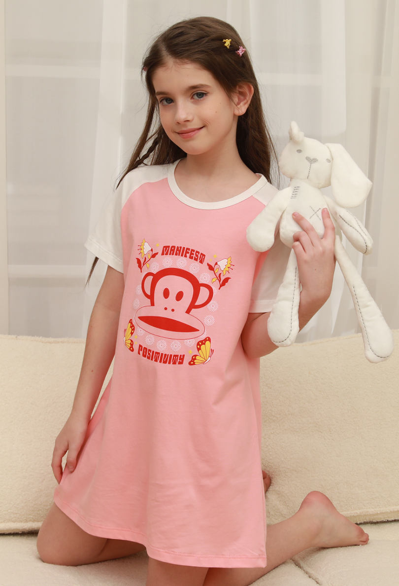 Big Mouth Monkey girls cotton long T-shirt Girls trend casual fashion cotton long T-shirt