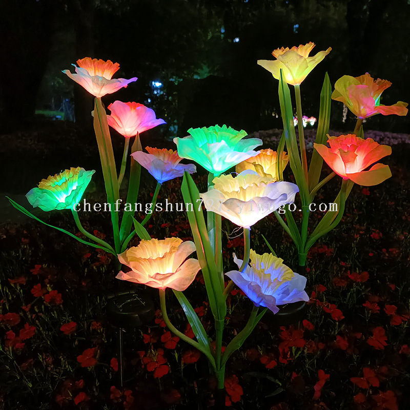 新款户外庭院花园装饰仿真花LED地插灯草坪插地灯太阳能水仙花灯