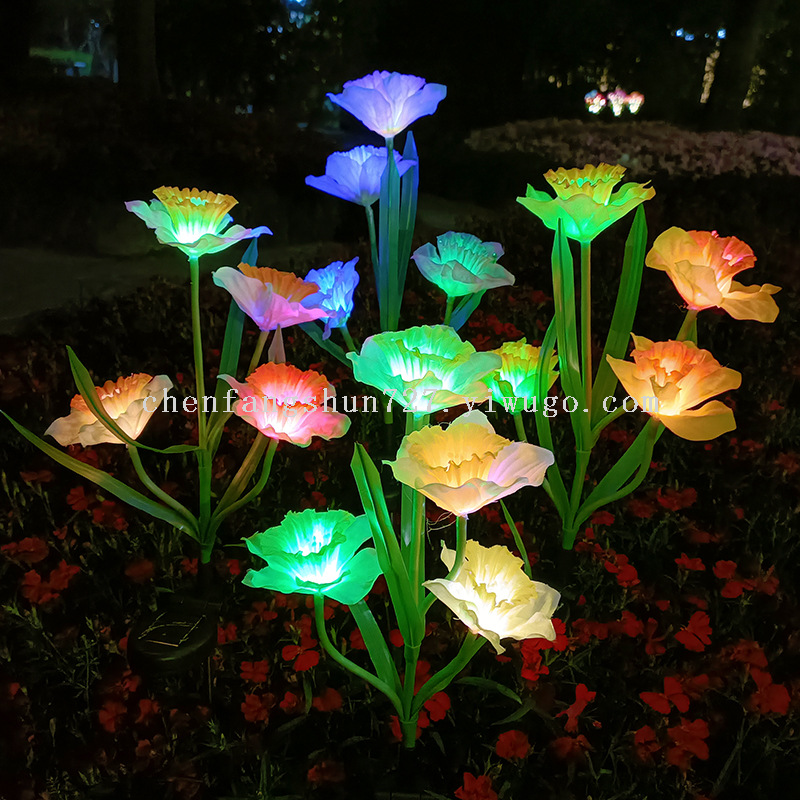 New outdoor courtyard garden decorative simulation flower LED ground insert light, lawn ground insert light, solar narcissus flower light details Picture