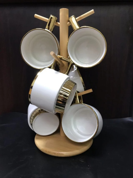Set Of 6 Afternoon Tea Cups With Rack Coffee Cups Large Capacity Ceramic Cups details Picture