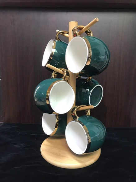 Set Of 6 Afternoon Tea Cups With Rack Coffee Cups Large Capacity Ceramic Cups undefined