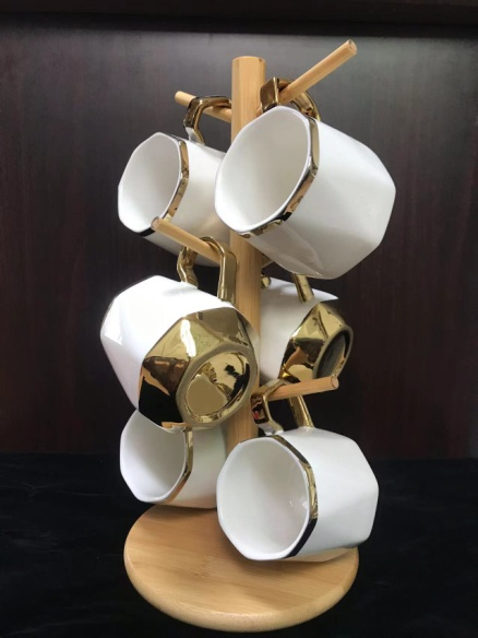 Set Of 6 Afternoon Tea Cups With Rack Coffee Cups Large Capacity Ceramic Cups details Picture