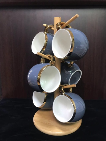 Set Of 6 Afternoon Tea Cups With Rack Coffee Cups Large Capacity Ceramic Cups undefined