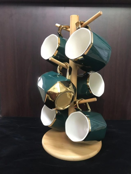 Set Of 6 Afternoon Tea Cups With Rack Coffee Cups Large Capacity Ceramic Cups Item Picture