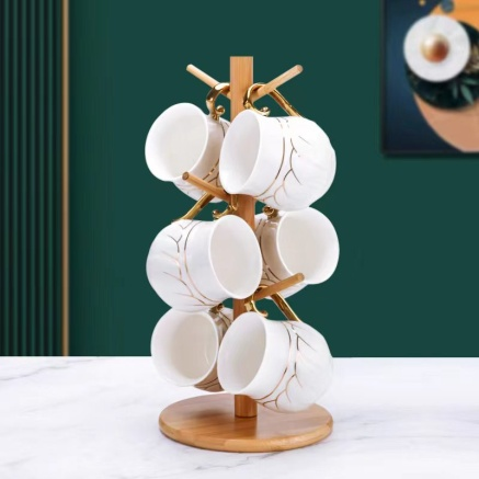 Set Of 6 Afternoon Tea Cups With Rack Coffee Cups Large Capacity Ceramic Cups undefined
