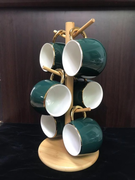 Set Of 6 Afternoon Tea Cups With Rack Coffee Cups Large Capacity Ceramic Cups undefined