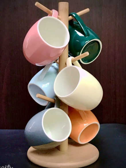 Set Of 6 Afternoon Tea Cups With Rack Coffee Cups Large Capacity Ceramic Cups undefined