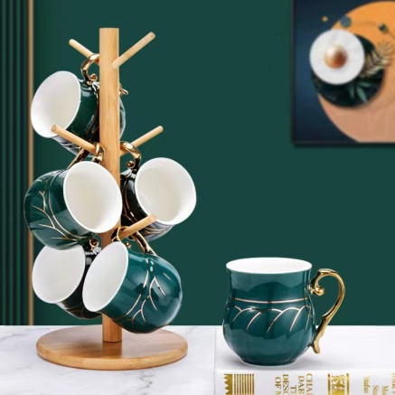 Set Of 6 Afternoon Tea Cups With Rack Coffee Cups Large Capacity Ceramic Cups undefined